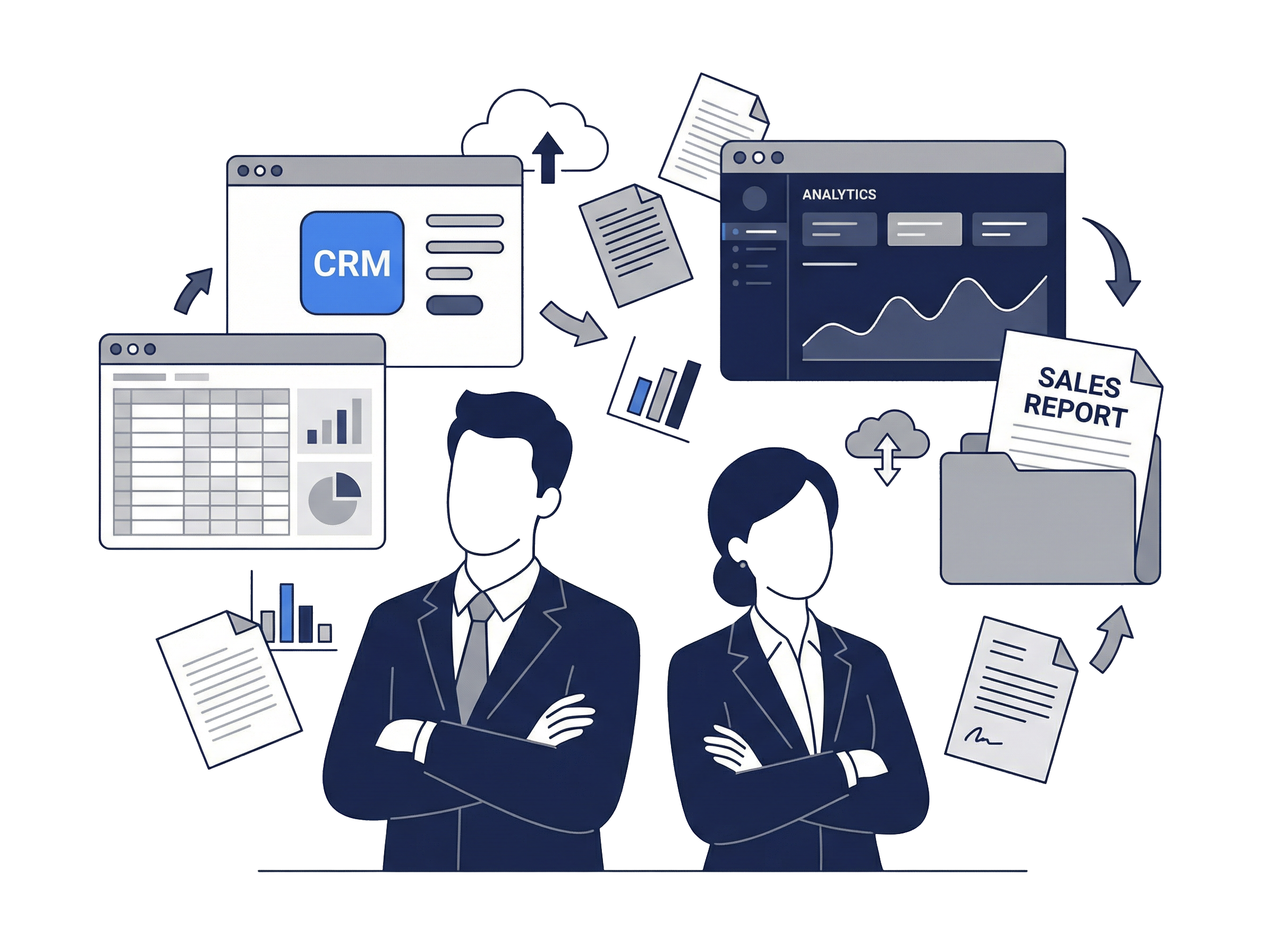 データが分散し活用できていないイメージ